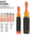 Insulated 10 In 2 Multi Bit Screwdriver Set With Auto Locking Collar 1000V Rated In Handle Bit Storage Includes Phillips 00 0 1 2