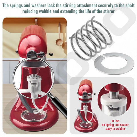 Image showing Two Pack 304 Stainless Steel Spring And Washer Replacement Kit for 3.5 to 7 quart tilt head and bowl lift mixers, installed on mixer.