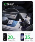 90W Triple Port Car Charger With USB C And A Fast Charge Adapter PD QC Super Speedy Juice Up For iPhone 16 15 Pro Max iPad Macbook Essential Road Trip Gear in car console with USB cable