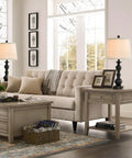 Living room with Get These Awesome 26 Inch Tall Rustic Black Farmhouse Table Lamps Set Of Two With Handy Usb Ports Perfect For Bedroom Living Room Study Office Adding Super Warm Cozy Vintage Charm To Your Home, beige sofa, wooden tables.