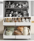 Before and after image showing Two Pack Slide Out Cabinet Organizers With Adjustable Width And Depth For Kitchen Storage Smooth Glide Heavy Duty Drawer Pulls Zero Drama Maximize Your Space Straight Up.