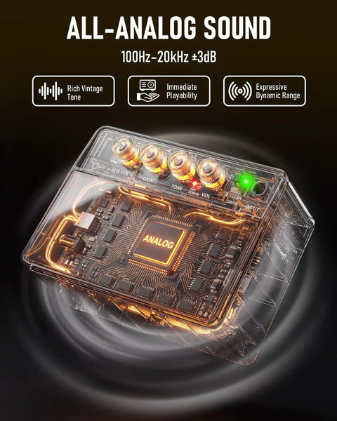 Dope 10W Mini Portable Guitar Amplifier with analog circuitry exposed, showcasing rich vintage tone features.