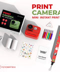 No Ink Instant Print Kids Camera With 2.4 Inch Screen And 1080P Video Selfie Mode 10X Zoom Includes 3 Paper Rolls stickers and markers