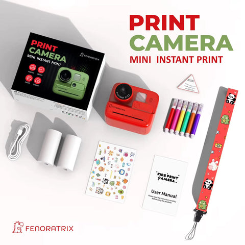 No Ink Instant Print Kids Camera With 2.4 Inch Screen And 1080P Video Selfie Mode 10X Zoom Includes 3 Paper Rolls stickers and markers