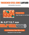 Cross-section of Heavy Duty Steel Core Arborist Flipline Half Inch By Twelve Foot Tree Climbing Rope with polyester cover and steel wire core.