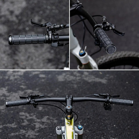 Double Lock On Bike Handlebar Grips Set 4 Pcs 2 Pairs Non Slip Comfortable Rubber Grips on mountain bike handlebars, black color