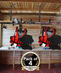 Overhead Garage Storage 4 Pack Hooks Set organizing fishing gear and life jackets in wooden workshop, heavy duty ceiling mount