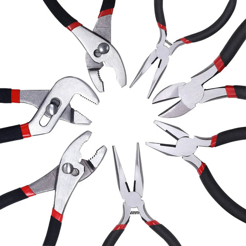 7 Piece Pliers Set With Slip Joint Long Nose Diagonal Groove Joint Linesman Mini Long Nose Pliers Dipped Handles arrangement