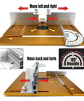 Slick Heavy Duty Aluminum Router Table Insert Plate with adjustable guide for precision movements in woodworking.