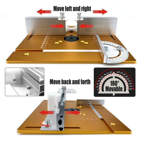 Slick Heavy Duty Aluminum Router Table Insert Plate with adjustable guide for precision movements in woodworking.