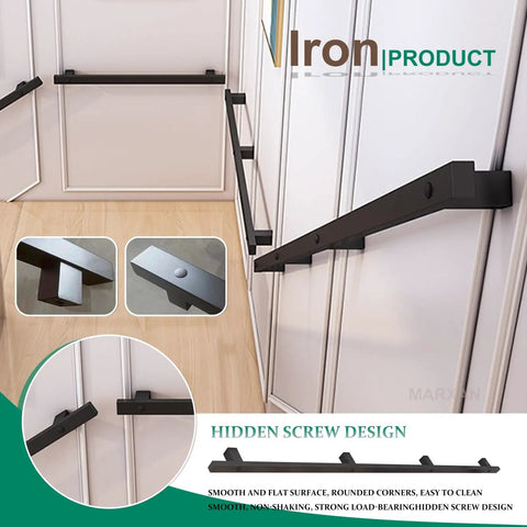 Rock Solid Black Wrought Iron Handrail For Stairs And Hallways With Hidden Mounting Screws Plus Durable Non Slip Grip and Decorative Support Railing with smooth finish