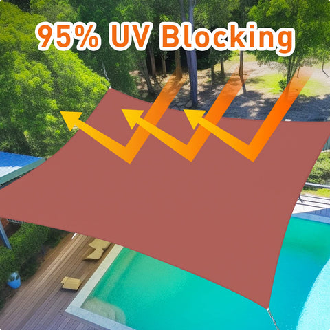 Rust Red Sun Shade Sail 20x31 Feet Rectangle Outdoor Canopy Blocks Up To 95 Percent UV Rays for patio, showing UV blocking.