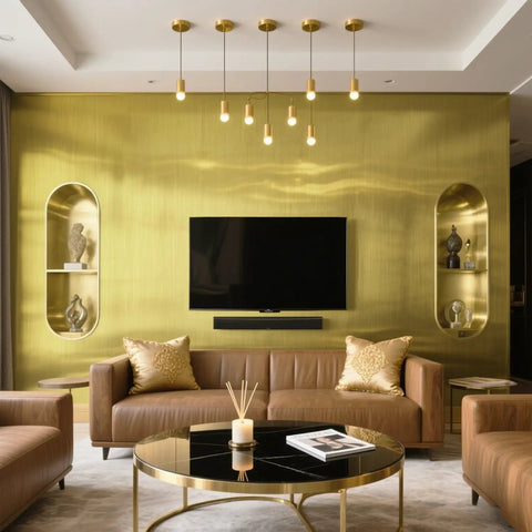 Luxury living room with Gold Self Adhesive Wallpaper Peel And Stick Metallic Contact Paper For Walls And Surfaces Waterproof DIY Decor Easy