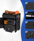 Heavy Duty 30 In Tool Storage Cabinet With Roll Through Lockable Casters, Garage Workshop Chest featuring drawers and pegboard for tool organization.