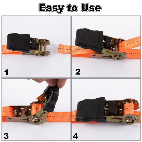 Steps to use Beefed Up 20 Ft Ratchet Tie Down Straps 6 Pack 1700 Lb Break Strength With Safety Lock S Hooks for securing cargo.