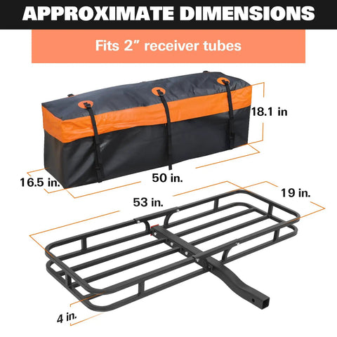 53 Inches by 19 Inches Hitch Cargo Carrier Basket With 500 Lb Capacity, Includes Hitch Stabilizer, Waterproof Bag, Net and Straps