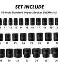Half Inch Drive Impact Socket Set Metric Shallow 10mm To 36mm With Cr-Mo Alloy Steel Radius Corner Design