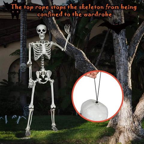 Life Size Halloween Skeleton With Seven Joints 5.4 Ft Realistic Human Bones Made From PP Ceiling Hanger Prank Decor outdoors