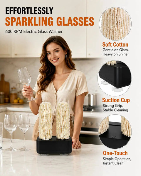 Commercial Electric Wine Glass Polisher And Glassware Dryer Machine 600 Rpm Motor in kitchen with shimmering glasses and cotton brushes.