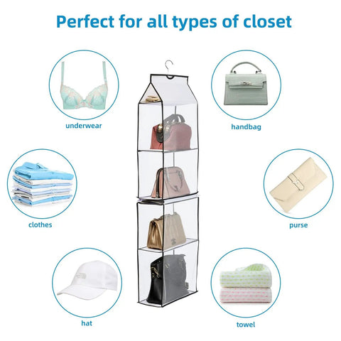 Casual Hanging Purse Organizer For Closet With Four Mesh Shelves Two Pack See Through Breathable Bag Storage with accessories