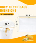 Six Pack Ultra Fine Honey Filter Bags With Food Grade Nylon Mesh Adjustable Drawstring Strainers dimensions and fit details