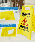 Two Pack Wet Floor Sign 17.5 Inch Tall Bright Yellow Double Sided A Frame Caution Sign with Bilingual Message