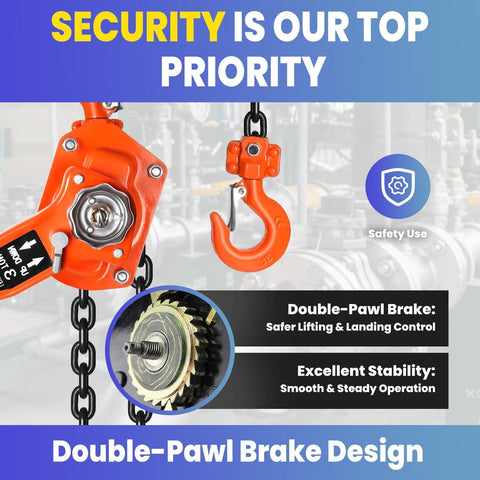 Beefy 6600 Lbs Capacity Lever Chain Hoist With 10 Ft Chain Come Along Double Pawl Brake And Upgraded Auto Chain Lead hook