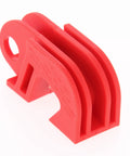 Red Nylon Universal Circuit Breaker Lockout for Safe Lockout and Quick Off, angled view showing grooves for handle fit