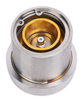 Trailer Bearing Protectors Two Pack Set For Boat Trailers 2.441 Inch Diameter Beefed Up Stainless Steel Aluminum Alloy Wheel Bearing Protectors With Auto Check Lubrication Cap And Protective Bra close-up view