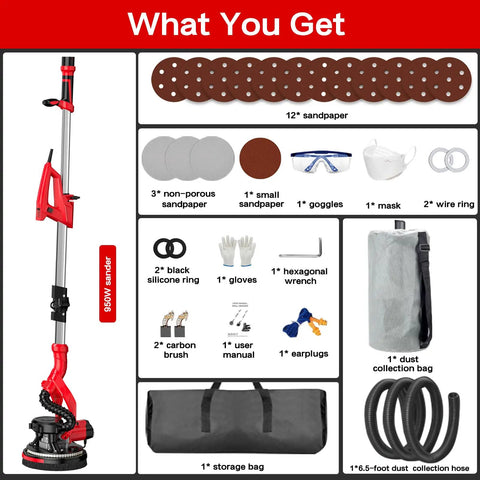 Effortless Electric Drywall Sander Kicks The Dusty Mess To The Curb While Handling Stubborn Popcorn Ceilings And Prepping Walls Like A Boss Using Integrated Vacuum Power with accessories.
