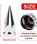 33mm Chrome Spike Lug Nut Covers Thread-On For Semi Trucks 4.75 Inch High ABS Plastic Caps Pointed Screw-On