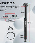 Image of a Meroca Dropper Seat Post for Mountain Bike with 125mm travel, 30.9/31.6mm aluminum body, remote lever and cable kit.