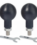 Two Pack Universal Aluminum Ball Head Adapter For 25mm Mounts With One Quarter Inch Twenty Threaded Stud shown with two wrenches