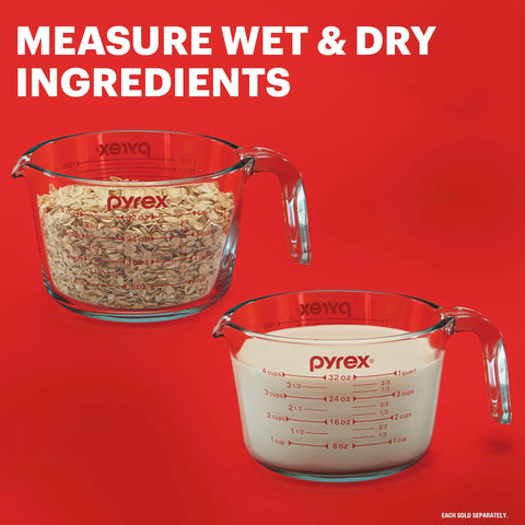 Three Piece Glass Measuring Cups Set With 1 Cup 2 Cup And 4 Cup Sizes For Prep Bake And Cook filled with oats and milk