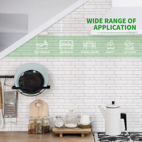 Peel And Stick Backsplash Tiles Self Adhesive Subway Tile Sheets In Off White With Grey Grout 10 Sheets Shiny Finish Easy Diy Install No Mess Eco Friendly Kitchen And Bath installed in kitchen scene showcasing versatility.
