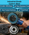Using 2-Piece 5/8-11 Angle Grinder Flange Nut Kit With M14 Locking Nut on grinder, sparks flying, product features in background