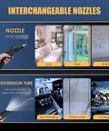 Heavy Duty 1700W Pressurized Steam Cleaner Offers Continuous Tankless Flow For Kicking Stubborn Messes Off Hardwood Floors Car Dashboards Upholstery And Grout Lines 110V Ships With 12 Versatile Tips For Worry Free Deep Cleaning, showing interchangeable nozzles for various surfaces.