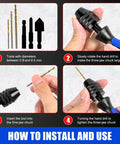 Installation guide for Adjustable Pin Vise Hand Drill Kit With 13 Pcs HSS Drill Bits 0.8mm To 6.5mm showing step-by-step use.