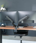 Dual Monitor Stand With Fully Adjustable Arms For 17 To 32 Inch Screens, Mechanical Articulating Desk Mount For Gaming And Office Setups