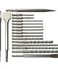 Go To 17 Piece SDS Plus Drill And Chisel Set For Concrete And Masonry, carbide tipped rotary hammer bits with strong shank connection