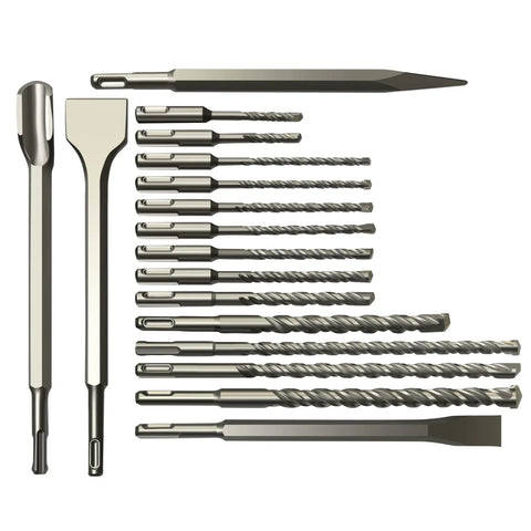 Go To 17 Piece SDS Plus Drill And Chisel Set For Concrete And Masonry, carbide tipped rotary hammer bits with strong shank connection
