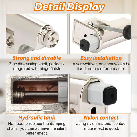 Close-up detail of 25 Pack Real Deal Soft Close Cabinet Dampers with zinc die-casting shell and easy installation features.