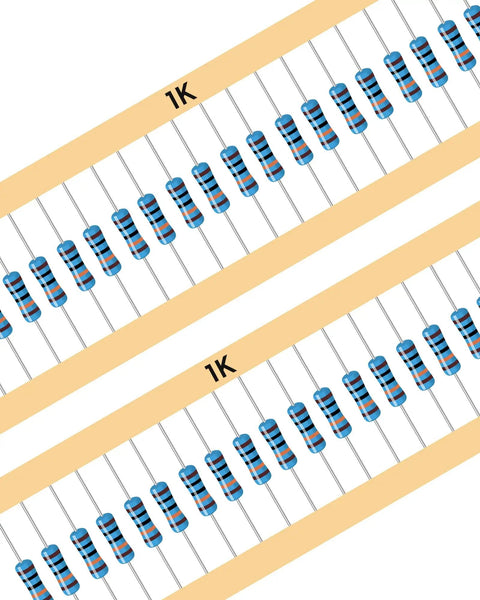 1K resistors from the 1000 Piece Resistor Kit Pro Grade Metal Film 0.25W 1 Percent Tolerance 25 Values With 40 Pieces Each For DIY Electronics