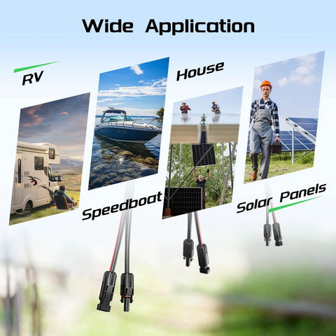 10 AWG Solar Panel Extension Cable 20 Feet Dual Conductor With Male And Female Connectors for wide applications in RV, boat, house, solar panels