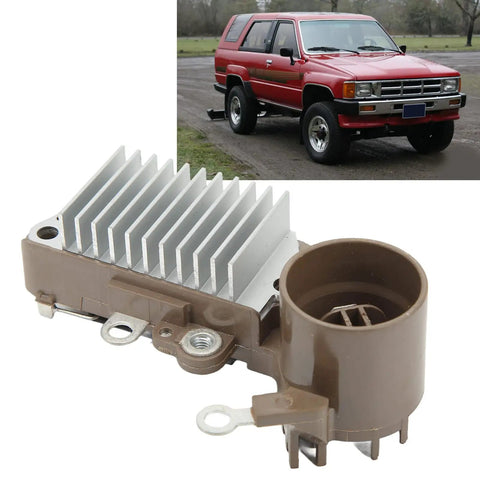 Solid As A Rock Alternator Rebuild Kit For Pickup Trucks With 2.4L Inline Four Engine 1985 Through 1991 Grease Monkey Approved Voltage Regulator close-up, aluminum cooling fins.