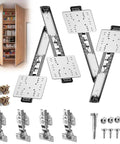 Smooth As Butter Soft Close Pocket Door Slides Hidden Cabinet Wall Tracks Featuring Heavy Duty Ball Bearing Rollers For Easy Hookup 12 Inch Silver 4 Piece Kit and hardware shown.