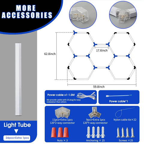 Hexagon LED Garage Lights 25 Pack Ultra Bright 6700K Ceiling Lighting accessories and dimensions