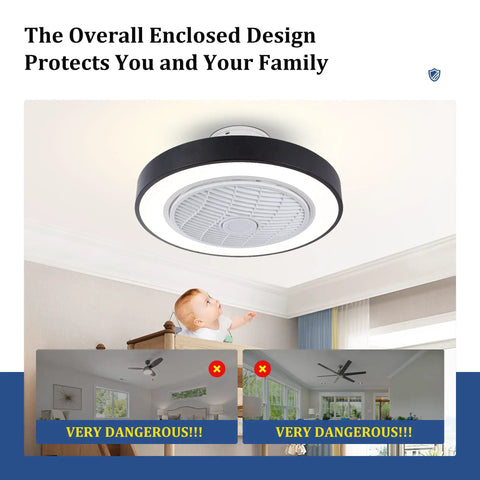 20 Inch Black Ceiling Fan With Light, Low Profile Flush Mount, Remote Control, 3-Color Dimmable Light, 3-Speed Wind, Dope Energy Saving Ceiling Fan For Bedroom And Living Room