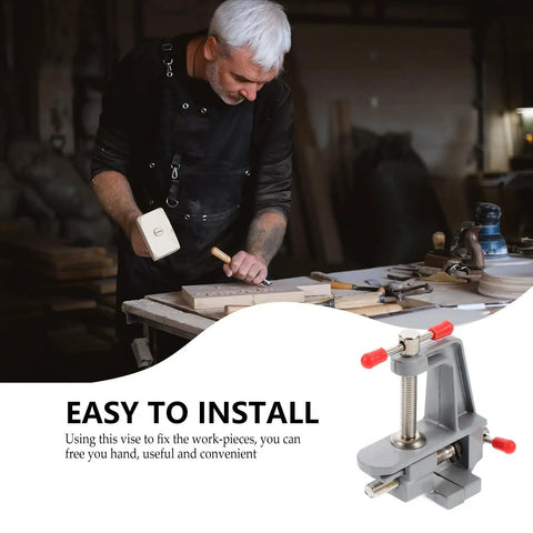 Dope Mini Aluminum Bench Vise Clamp For Jewelry Crafting Woodworking And Hobby Projects Portable Table Repair Tool shown installed on desk edge