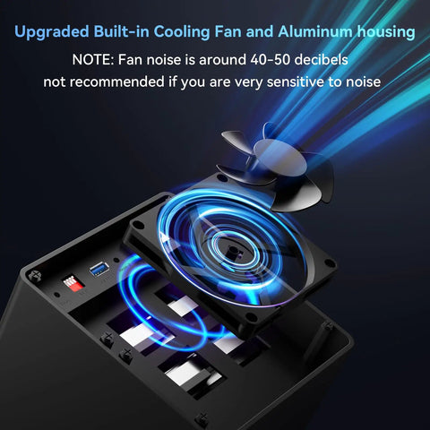 Upgraded built-in cooling fan for No Fuss Dual Bay External Hard Drive Enclosure For 2.5 And 3.5 Inch Sata Hdd And Ssd.